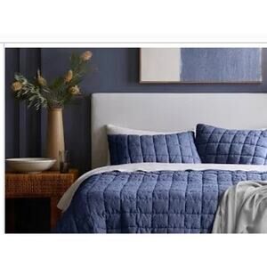 Quince European Linen Box Quilted King Sham Set Navy NWOT #29